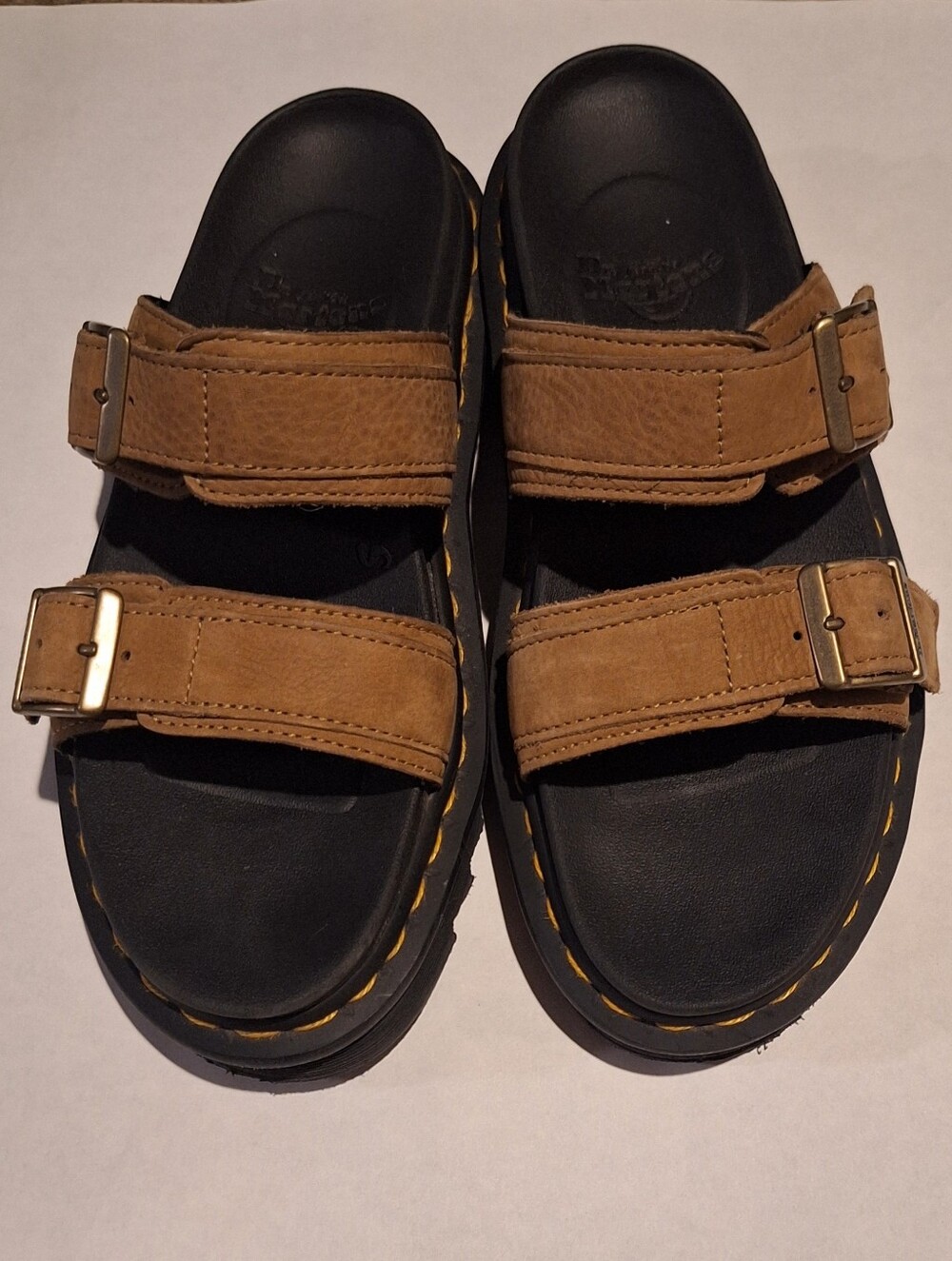 Dr. Martens Tan Myles Double-Strap Sandals with Stitching Size 7
